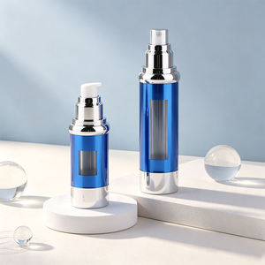 Flacon distributeur sous vide électroplaqué bleu de 15 ml, 30 ml, 50 ml avec fenêtre de visualisation - idéal pour les lotions, les bases de teint et les crèmes solaires - Product Image 4