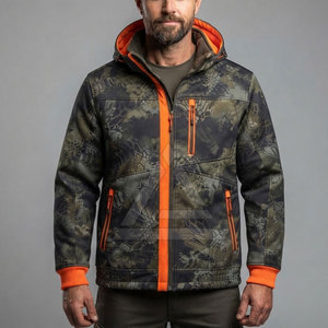 Veste de chasse réversible pour l'extérieur, design camouflage et orange vif avec capuche, fermeture éclair intégrale, poches pratiques, construction durable - Product Image 3