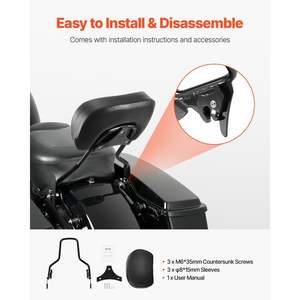 Respaldo Desmontable para Pasajero de Motocicleta, Negro, de 16 Pulgadas de Altura, Estructura en Forma de U, Compatible con -Davidson Touring Street Glide - Product Image 5