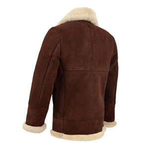 Abrigo de Cuero Marrón para Hombre con Cuello de Piel Crema, Chaqueta Larga de Piel de Oveja, Forro Polar Cálido, Ropa de Invierno - Product Image 4