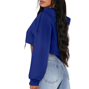 Sudadera con Capucha Corta Azul para Mujer, Sudadera Informal con Capucha y Hombros Caídos, Sudadera Corta de Manga Larga para Mujer - Product Image 6