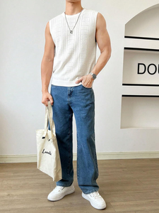 Chaleco de Punto sin Mangas para Hombre, Cuello Redondo, Mezcla de Viscosa, Estilo Casual, Alta Calidad - Product Image 3