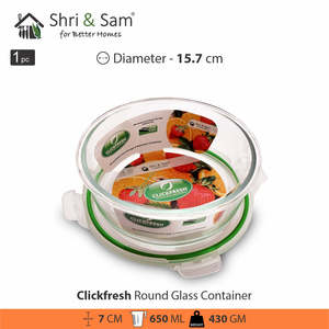650ml Round <b>Glass</b> Food Storage & Bakeware <b>Container</b> with Airtight <b>Lid</b> Clickfresh Product - Product Image 4