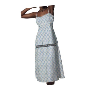 Nuevo Vestido Casual de Algodón 100% con Estampado a Bloque Hecho a Mano para Mujer, con Tirantes Finos - Product Image 1