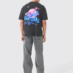 En stock, vente en gros, t-shirts à manches courtes 100% coton pour hommes, impression en relief personnalisée, coupe ample - Product Image 4