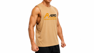 Débardeur Homme Aero Faster Impex Tan Coupe Profonde Col Rond Couleur Unie Style Urbain Logo Imprimé sur le Devant Séchage Rapide Polyester/Nylon - Product Image 2