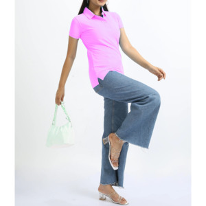 Polo de última llegada con estampado moderno para mujer, color caqui liso, atlético, transpirable, informal y personalizado. - Product Image 5