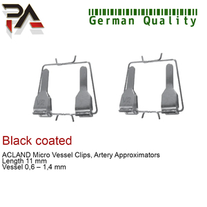 Pinza microvascular Acland de grado quirúrgico con revestimiento negro, aproximador de arterias de 11 mm para vasos de 0.6 a 1.4 mm, CE ISO - Product Image 1
