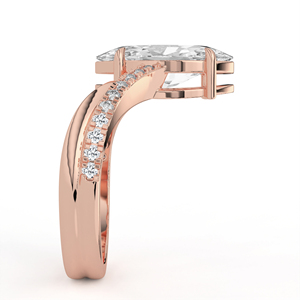 Ensemble de mariage en or jaune 14K 18K avec diamant de laboratoire taille ovale, bague solitaire entrelacée et alliance assortie micro-pavée Chevron V - Product Image 6