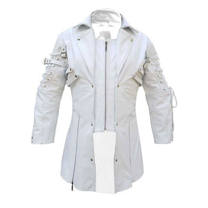 Chaqueta Moto Blanca para Hombre, Cuello Camisero, Estilo Biker, Color Sólido, Manga Larga, Cierre Frontal con Cremallera, para Otoño - Product Image 1