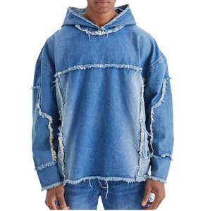 บริการ OEM เสื้อฮู้ดดี้เดนิมวินเทจสีซีดแบบขายดี ทรงโอเวอร์ไซส์ คุณภาพพรีเมียม แขนเสื้อแบบดรอปโชว์เดอร์ เสื้อฮู้ดดี้เดนิมผู้ชาย - Product Image 2