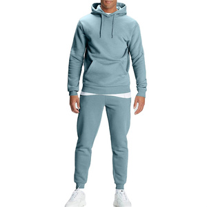 Sweat-shirt à capuche bleu clair pour homme, ensemble de survêtement à manches longues, jogging décontracté avec poches latérales, vêtements d'hiver écologiques et respirants - Product Image 1