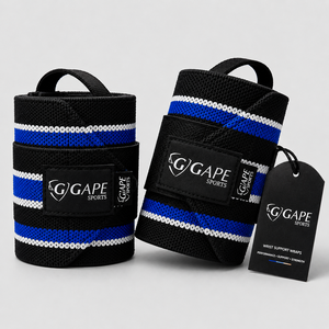 GAPE SPORTS Bandes de soutien pour poignets Noir Bleu Blanc Fermeture réglable à scratch pour la musculation et l'entraînement de force OEM - Product Image 2