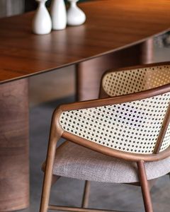Luxury Oval Teak Wood <b>Dining</b> <b>Table</b> with <b>Rattan</b> Accent Chair Contemporary Modern <b>Dining</b> Furniture - Product Image 3