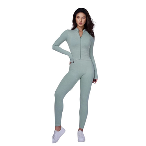 Women Ladies 3-Piece Yoga Suit Long Sleeve <b>Workout</b> Set <b>Jacket</b> Leggings Bra - Product Image 4