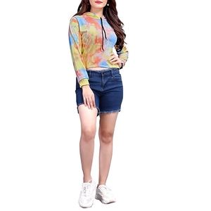 Sudadera con Capucha Corta para Mujer, Otoño, Personalizada, Holgada, Ajustada a la Cintura, Color Sólido, Manga Larga, Casual, con Logotipo Frontal, 100% Algodón - Product Image 4
