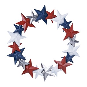 Guirlande patriotique en métal rouge, blanc, bleu et argenté avec étoiles, parfaite pour la décoration de la porte d'entrée pour la fête de l'indépendance, le 4 juillet et le Memorial Day - Product Image 1