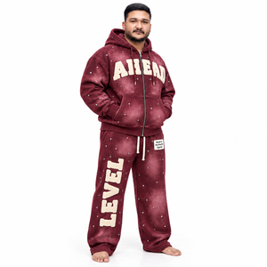 Washed Chenille Men's Tracksuit with Fleece Zip Hooded <b>Jacket</b> Wide-Leg Pants <b>Rhinestone</b> Custom Labels Streetwear Apparel - Product Image 2