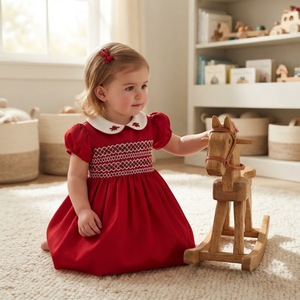 Vestido Geométrico Rojo Navideño para Bebés y Niñas, Ecológico, Transpirable, al por Mayor, Precio de Fábrica ODM OEM, Premium - Product Image 5