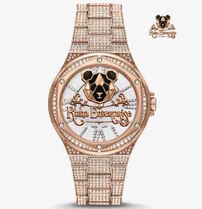 Reloj de Cuarzo Analógico de Lujo Ruha Enterprise con Esfera de Moissanita y Diamantes de Imitación, Caja Redonda Unisex, Correa Amarilla, para Compra al por Mayor - Product Image 1