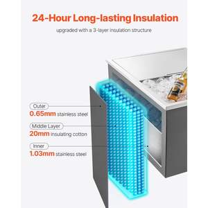 Refroidisseur à glace commercial en acier inoxydable de 57,8 litres, 24 po x 18 po x 13 po, cuisine extérieure, patio, bar, vin froid, bière, couvercle coulissant - Product Image 3
