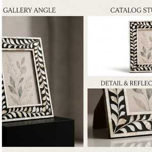 Cadre photo artisanal en nacre avec incrustation, forme et taille personnalisables, design imprimé, support photo décoratif haut de gamme - Product Image 4