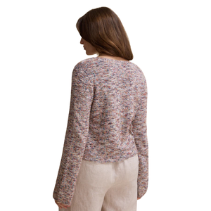 Cardigan en tricot pour femme, violet et rose, décontracté, à manches longues, col en V, à nouer sur le devant, haut de gamme pour l'automne, pull court tendance pour femme, vêtement d'extérieur - Product Image 5