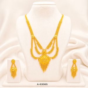 Premium Gold Finish Wedding Jewelry Set – <b>Long</b> Haram Necklace with <b>Matching</b> Earrings A-63065 - Product Image 1