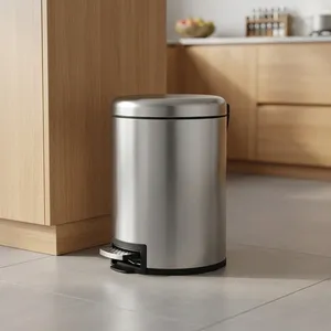 Stainless Steel Trash Can Brushed Finish Floor-Mounted Silent Operation <b>Kitchen</b> Waste <b>Bin</b> - Product Image 3