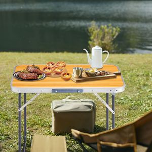 Tavolo da Campeggio in Alluminio Regolabile in Altezza, Pieghevole e Richiudibile, Effetto Legno, per Camera da Letto, Picnic e Cucina - Product Image 6