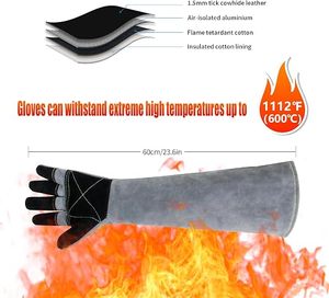 Gants de soudage résistants aux hautes températures, gants de travail en cuir de vachette de qualité supérieure avec coutures renforcées et manches extra longues - Product Image 5