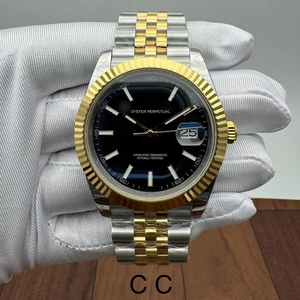 Montre automatique de luxe vintage bicolore édition limitée Hip Hop, cadran noir, lunette cannelée, 40 mm, verre saphir, mouvement ETA - Product Image 1