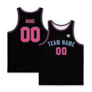 เสื้อบาสเก็ตบอลแบบสั่งทำพิเศษ แขนกุด พิมพ์ลายแบบ Sublimation เสื้อกล้ามสำหรับผู้ใหญ่ Unisex ระบายเหงื่อได้ดี ชุดกีฬา สีดำ ชมพู ฟ้า - Product Image 6