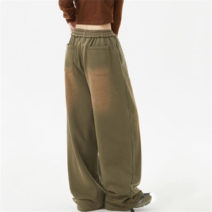 Pantalon et survêtement amples surdimensionnés en tissu épais délavé à l'acide, avec logo personnalisé, coupe large unie pour homme - Product Image 4