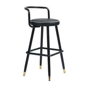 Modern Nordic Black Metal Bar Stool Luxury PU Leather <b>Padded</b> Swivel Counter Height <b>Chair</b> Gold Tipped Legs Kitchen Island Stool - Product Image 1