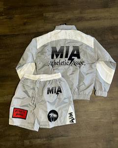 Custom <b>Men's</b> Nylon Windbreaker <b>Jacket</b> and Shorts Set Zip Up Water Resistant Lightweight Two Piece Tracksuit - Product Image 2