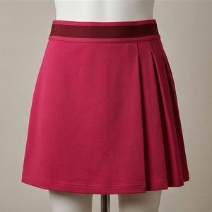 Jupe courte plissée rose pour femme, taille élastique, style sportif respirant, couleur unie, toutes saisons, polyester tissé - Product Image 1