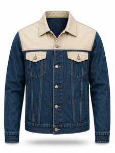 Veste en jean pour homme, écologique, coupe-vent, color-block, coupe classique, fermeture à boutons, coton, style streetwear décontracté, style automne - Product Image 1
