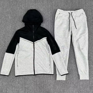 Ensemble de survêtement unisexe 2-en-1 à capuche avec blocs de couleur, fermeture éclair intégrale, style sportif décontracté, respirant, léger, en polyester et coton, pour l'automne - Product Image 1