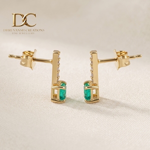 Boucles d'oreilles uniques et élégantes en or jaune massif 14 carats avec diamant de laboratoire et émeraude colombienne, certifiées IGI, bijoux personnalisés pour femmes - Product Image 4