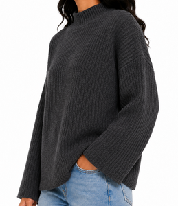Sudadera de punto con cuello simulado para mujer con logo personalizado, manga raglán gruesa, jersey oversize de invierno al por mayor - Product Image 2