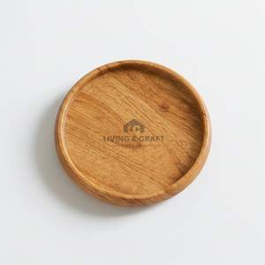 Taza y Platillo de Café de Madera de Acacia Natural |   Plato Redondo Pequeño de Madera para Servir Postres y Té |   Vajilla Ecológica al por Mayor - Product Image 2