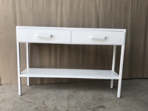 Mesa Consola de Metal Blanca para Entrada, Mesa de Sofá, Escritorio de Pasillo con Cajones y Estante Abierto para Sala de Estar - Product Image 4