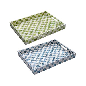 Plateau rectangulaire en nacre, plateau de service décoratif à incrustations à carreaux avec poignées, vente en gros au Vietnam - Product Image 5
