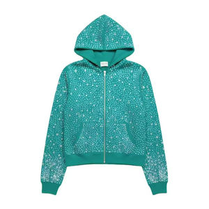 Sweat à capuche en strass pour homme, 480 GSM, coton lourd, coupe courte, fermeture éclair, streetwear, patch en chenille, vintage, fabricant sur mesure, OEM - Product Image 3