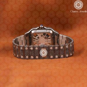 Charm_Jewells Reloj cuadrado de lujo de acero inoxidable para mujer, movimiento de cuarzo analógico, pulsera con incrustaciones de diamantes, 30 mm - Product Image 2