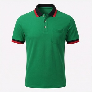 Polo à manches courtes vert pour homme avec poche, décontracté, respirant, en coton Oxford, coupe classique, couleur unie - Product Image 1