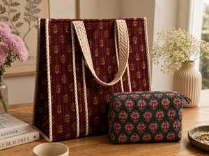 Bolsa de Mano de Algodón Acolchado con Logotipo y Diseño Personalizados, con Estampado Floral, Reutilizable, de Abertura Superior, para Compras Diarias y Viajes - Product Image 2