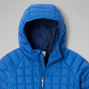 Blue <b>Hooded</b> <b>Puffer</b> <b>Jacket</b> Color Blocking Zipper Closure Windproof Winter Coat <b>Men</b> Casual Regular Fit Polyester Wadding - Product Image 2