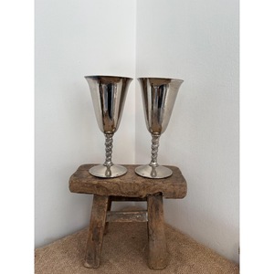Vintage Metal <b>Goblets</b> Bell Shape Handmade Long Stem <b>Wine</b> Glasses For Wedding Occasion 2 Pieces - Product Image 3
